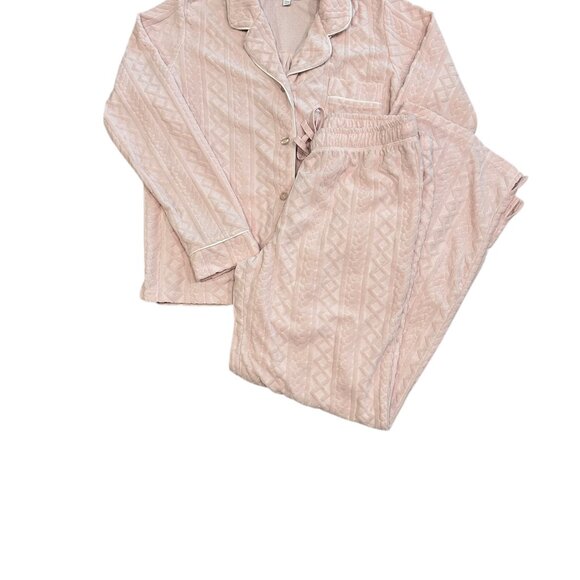 PJ Salvage Women's Pink Verry Terry Velvet Pajama Set Plush Cozy Loungewear M - Picture 3 of 9